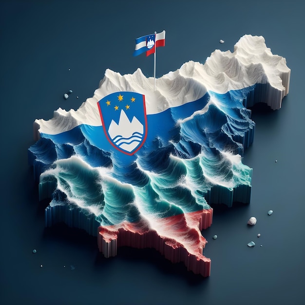 Slovenia map with waving flag of country realistic photo