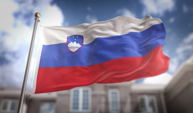 Slovenië Vlag 3D-rendering op de achtergrond van de blauwe hemel