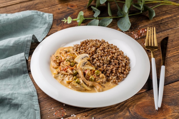 Slow cooked beef with buckwheat