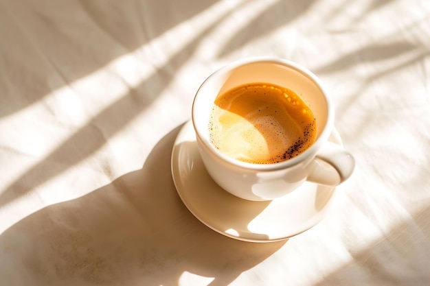 아침에 커피 한 잔, 밝은 빛, 그림자, 아침 아침 식사, 생성 인공지능