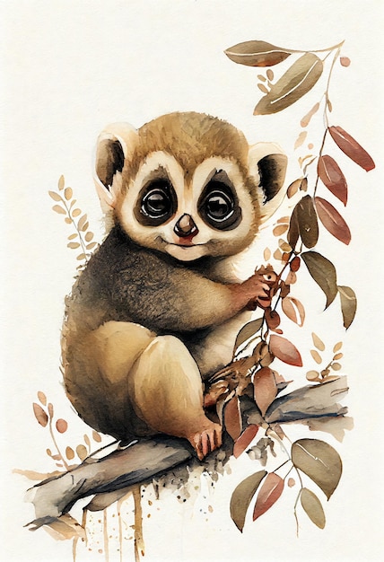 Slow Loris baby animal cute watercolor