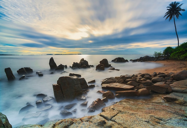 Slow motion water  on beach  in  Bintan island