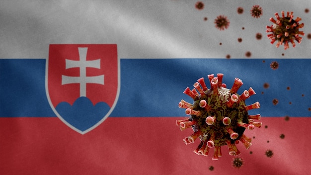 Slowaakse wapperende vlag coronavirus microscoopvirus