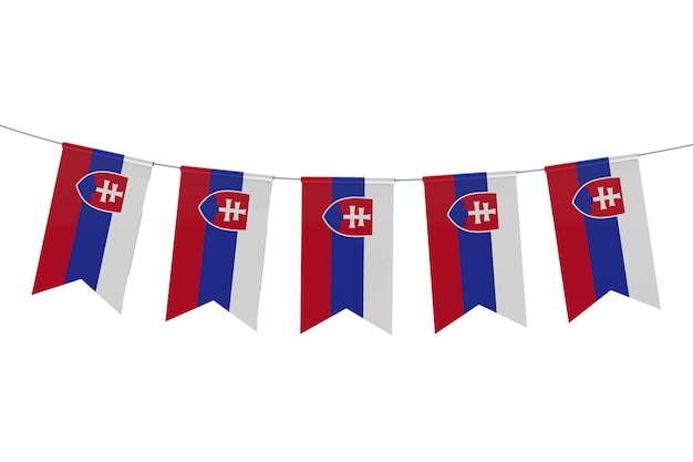 Slowakije nationale vlag feestelijke bunting tegen een effen witte achtergrond 3D Rendering