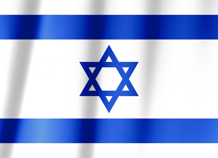 Foto sluit omhoog geschoten van golvende blauwe en witte israëlische vlag