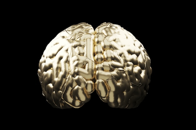 Foto sluit omhoog gouden brain concept. 3d render.