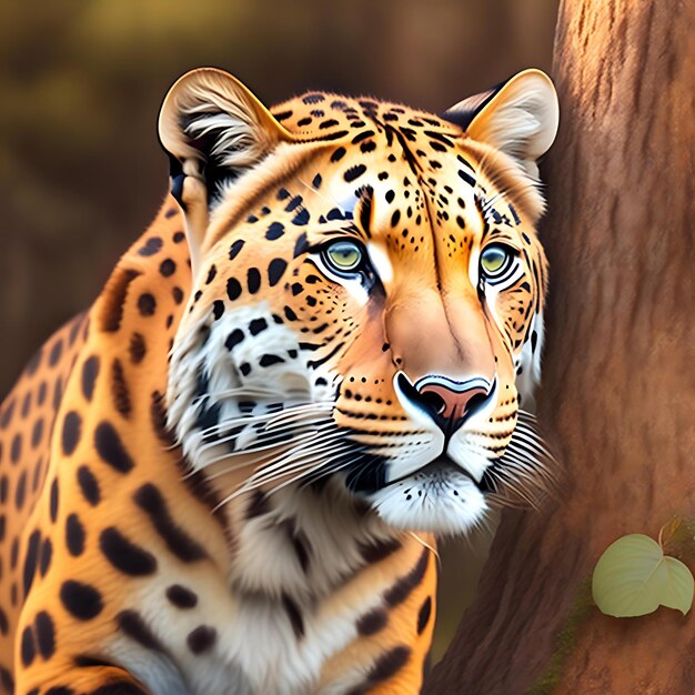 Sluit omhoog mooi luipaard Gevaarlijk roofdier in natuurlijke habitat Digitaal kunstwerk
