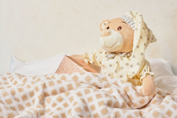 Sluit omhoog op mooi teddybeerstuk speelgoed in pijamas