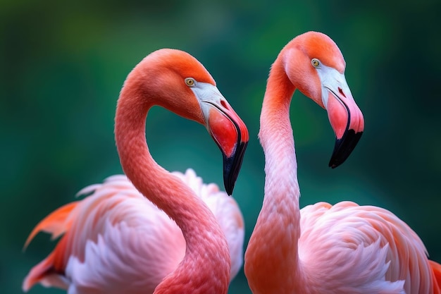 Sluit omhoog portret van twee flamingovogel op pastelkleurige achtergrond Generatieve AI