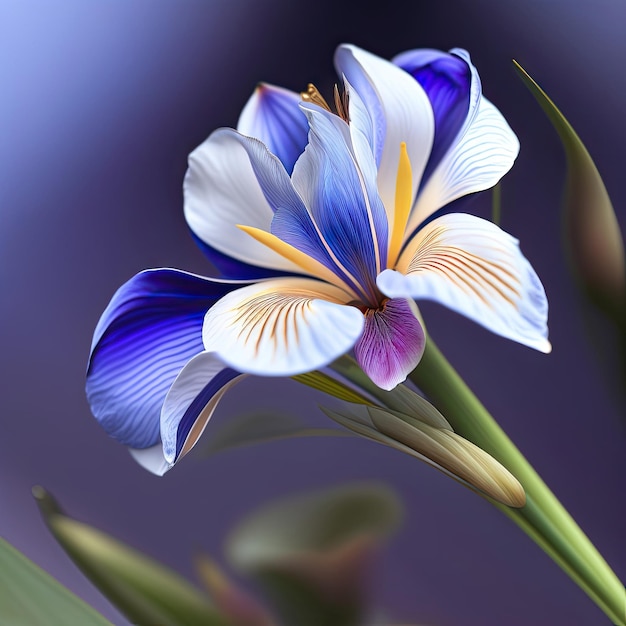 Sluit omhoog van blauwe en witte irisbloem Digitaal art