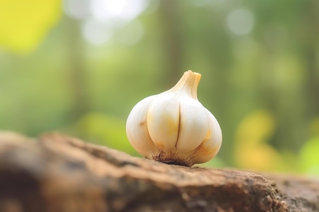 Sluit omhoog van Knoflook op aardachtergrond met exemplaarruimte Gezond veganistisch vegetarisch voedselconcept