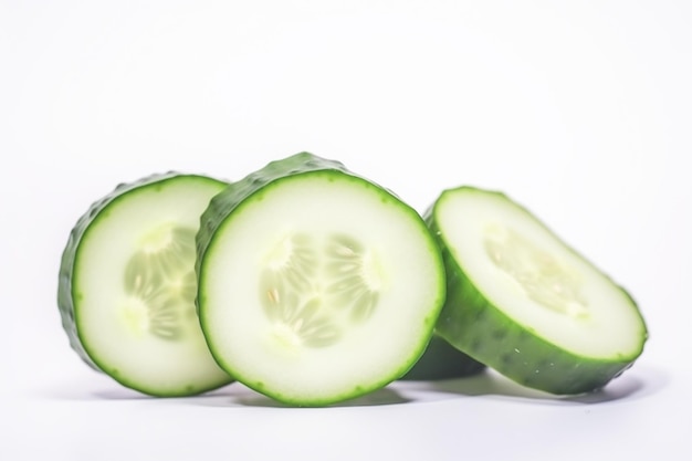 Sluit omhoog van Komkommers op witte achtergrond met exemplaarruimte Gezond veganistisch vegetarisch voedselconcept