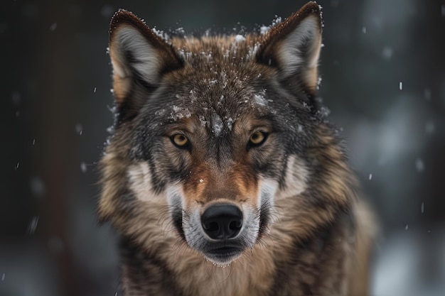 Sluit omhoog van mooie grijze wolf in de winter 3d AI generatie Canis lupus