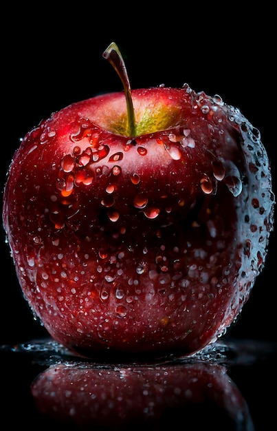 Sluit omhoog van rode appel met waterdruppeltjes op het oppervlak generatieve ai