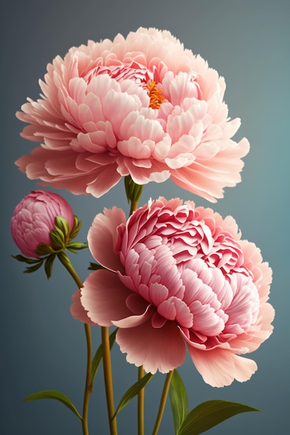 Sluit omhoog van twee roze bloemen in een generatieve ai vaas