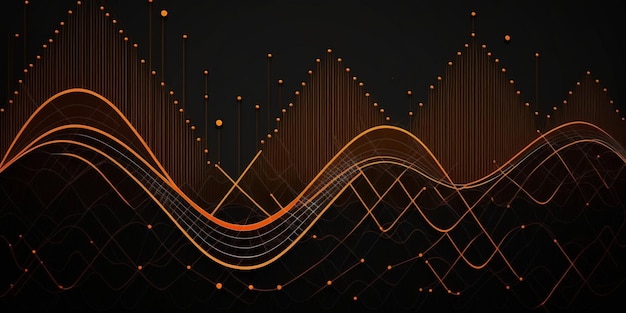 Sluit omhoog van zwarte en oranje abstracte achtergrond met lijnlijnen generatieve ai