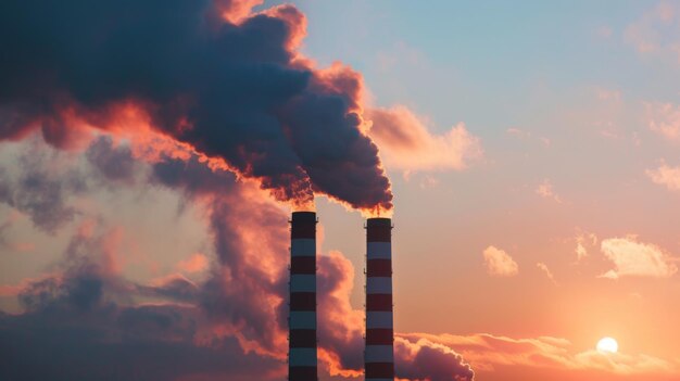 Sluiting van industriële schoorstenen die verontreinigende stoffen in de lucht uitstoten die bijdragen aan de verontreiniging van de atmosfeer