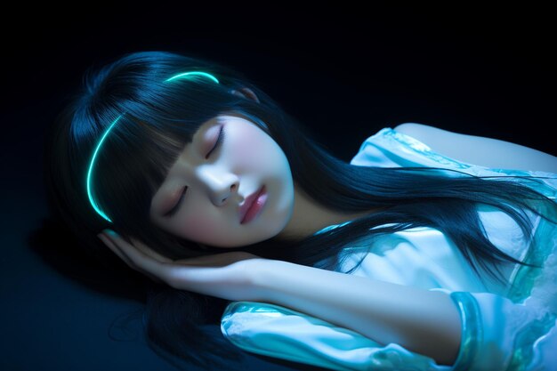 眠っている静けさ アジアの女の子が眠っている