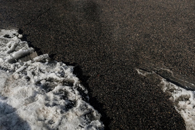 Slush and dirt on the asphalt