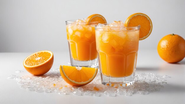 Slush ice with orange in Cup white background