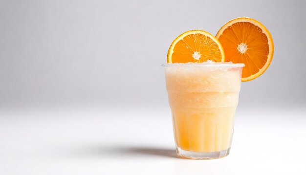 Slush ice with orange in Cup white background