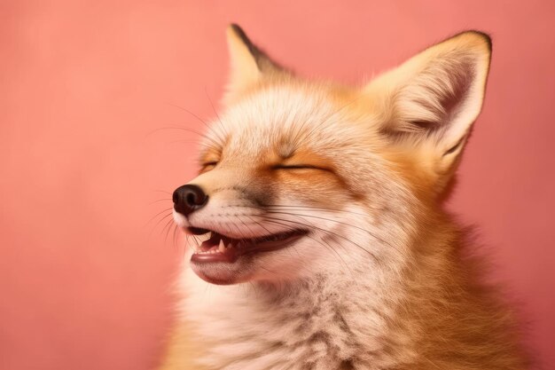 Sly Red Fox Winking Against Pink Backdrop