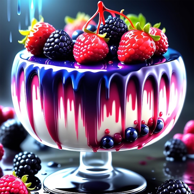 Foto smaakreiniger prachtig bessen dessert gewassen in een doorzichtige druppelende glazuur verfrissend je kan