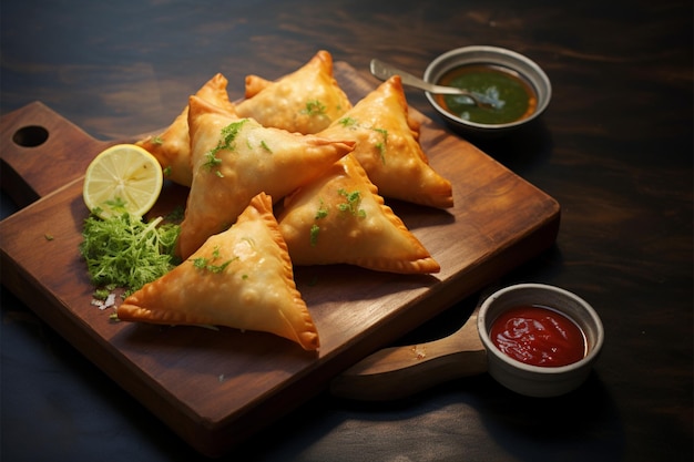 Foto smaakvolle samosa een iconische indiase straat snack op een bord