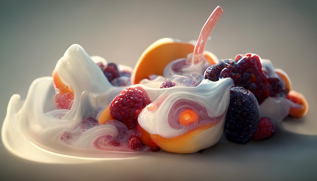 Smakelijk dessert met ijs met fruit en bessen 3D illustratie