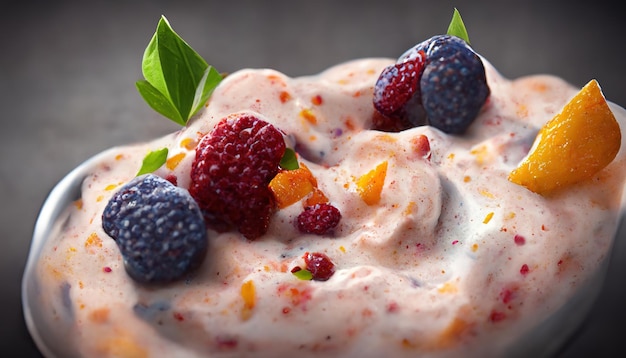 Smakelijk dessert met ijs met fruit en bessen 3D illustratie