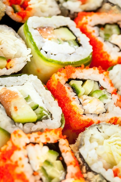 Smakelijk eten. Sushi Roll achtergrond.