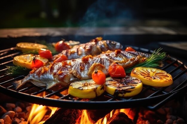 Smakelijk gegrilde vis met gegrilde groenten