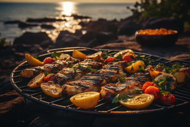 Smakelijk gegrilde vis met gegrilde groenten