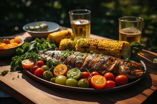 Smakelijk gegrilde vis met gegrilde groenten