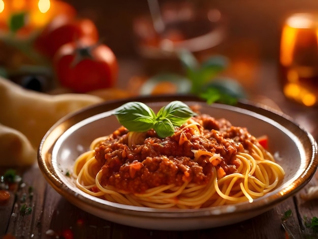 Smakelijk spaghetti bolognese voedselkunst ai generatief