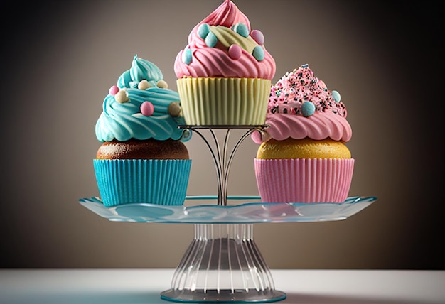 Smakelijke cupcakes op tribuneillustratie AI generatief