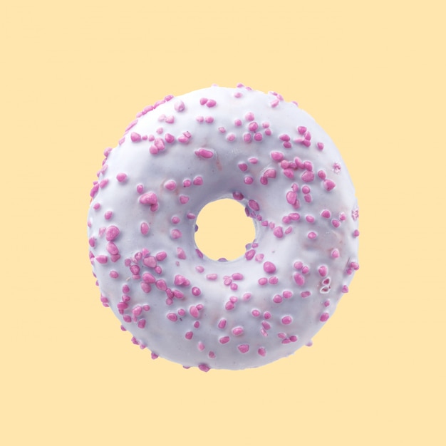 Foto smakelijke donut in kleurglazuur in snoep. gekleurde achtergrond.