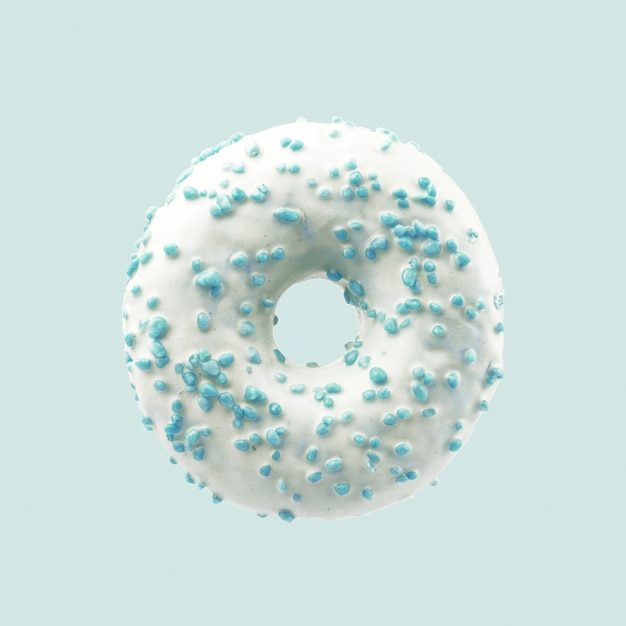 Smakelijke donut in kleurglazuur in snoep. Gekleurde achtergrond.