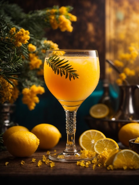 smakelijke mimosa is een perfect uitgebalanceerde cocktail van mousserende wijn en sinaasappelsap, citrusachtige smaak