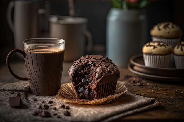 Smakelijke muffin met koffie Generatieve AI