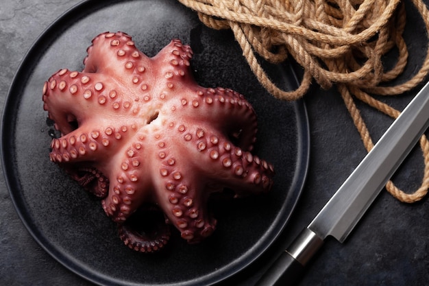 Smakelijke octopus op zwarte achtergrond