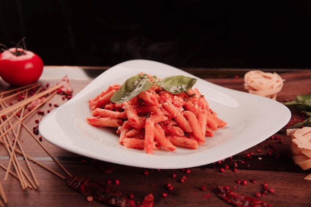 Smakelijke smakelijke klassieke Italiaanse pasta met een heerlijke saus