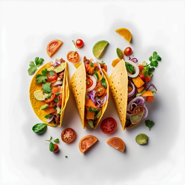 Foto smakelijke taco's met avocado, salsa en limoen