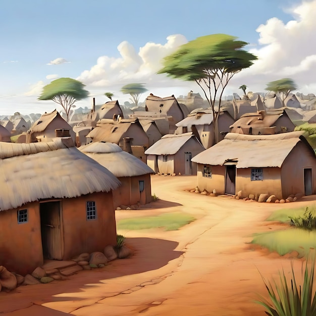 Small African village with houses generated by AI