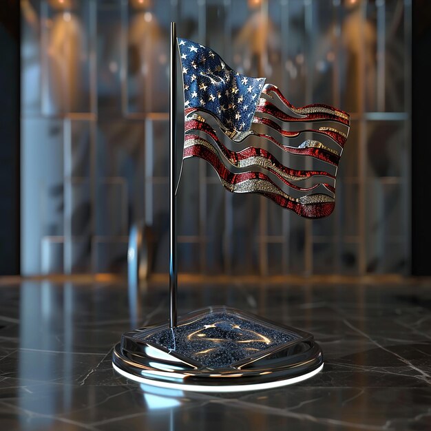 a small american flag is on a pedestal with a star on it
