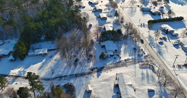 Small american home town after severe winter has dumped many inches of snow during severe winter in
