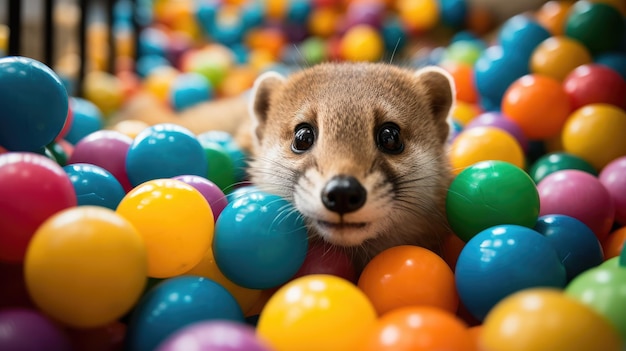 a small animal in a ball pit