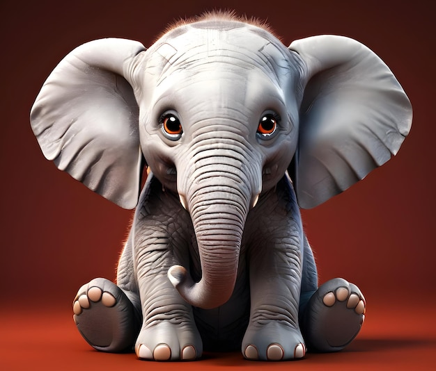 Small animated elephant with large eyes on red background