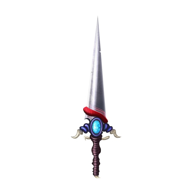 small antique colourful sword isolated on a white background. gaming assets.