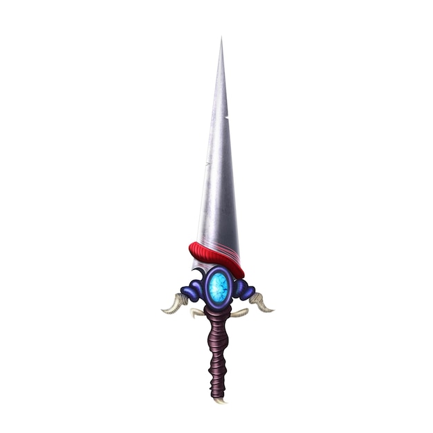 Photo small antique colourful sword isolated on a white background. gaming assets.